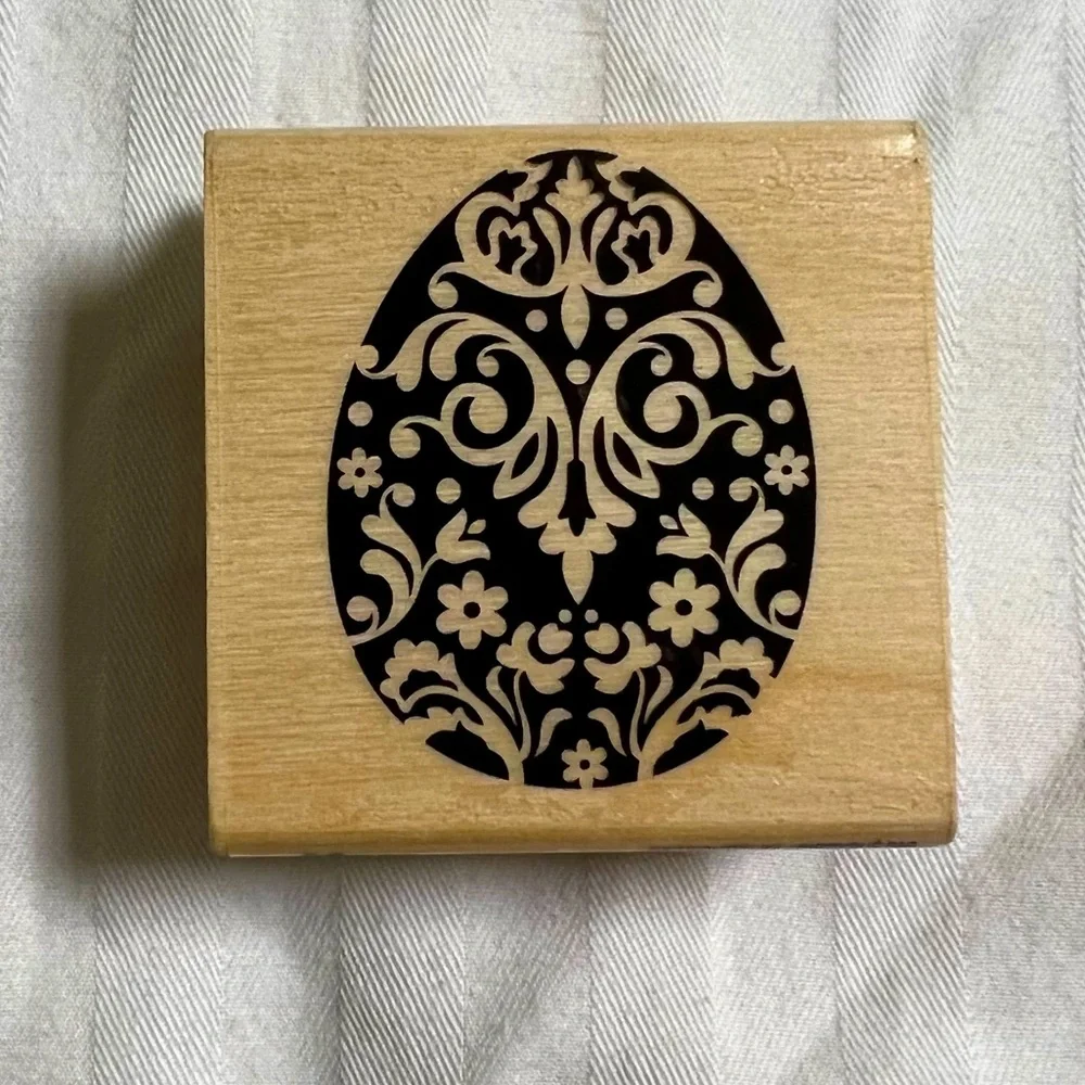 Damask Easter Egg Rubber Stamp Wooden Block Spring Card Scrapbooking Bunny - Picture 1 of 4